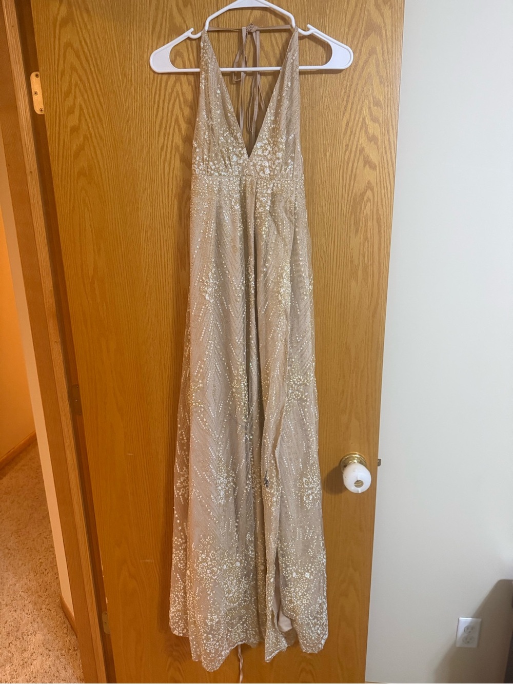 Sparkling Gold Halter Prom Gown